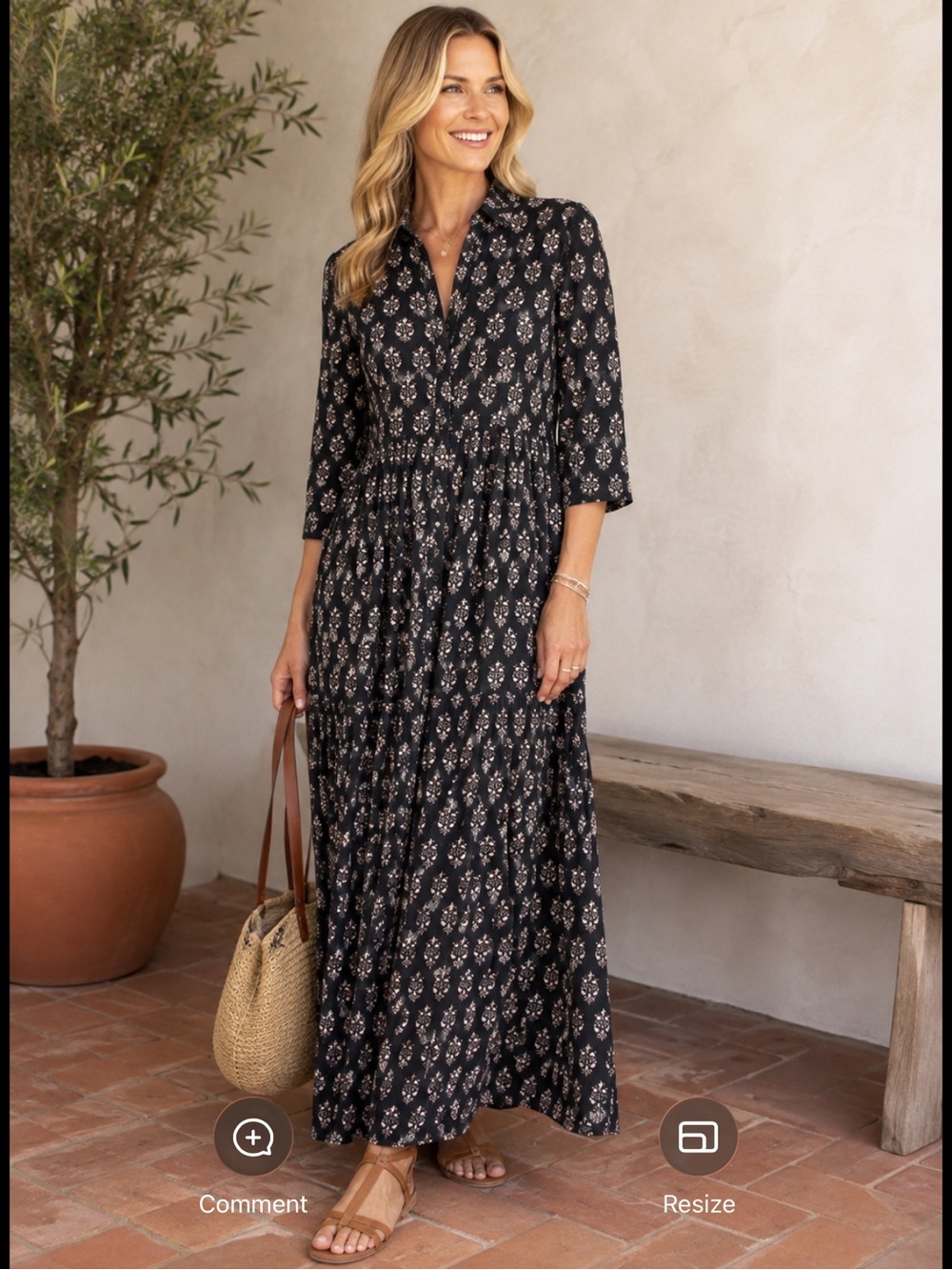 Marea by Liz Joy Cotton Block Print Tiered Maxi Dress XS